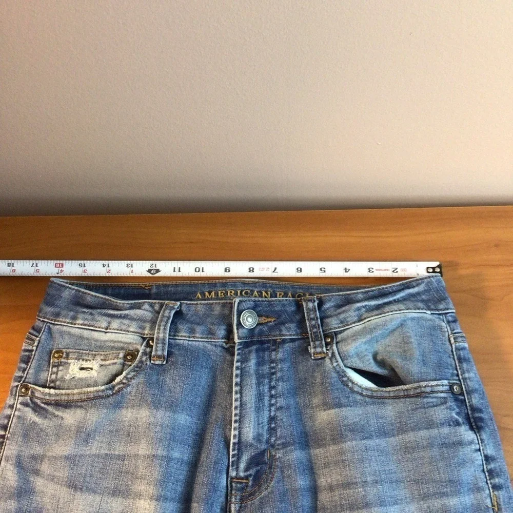 American Eagle Outfitters Men's Blue Distressed Slim Straight Jeans 31/32